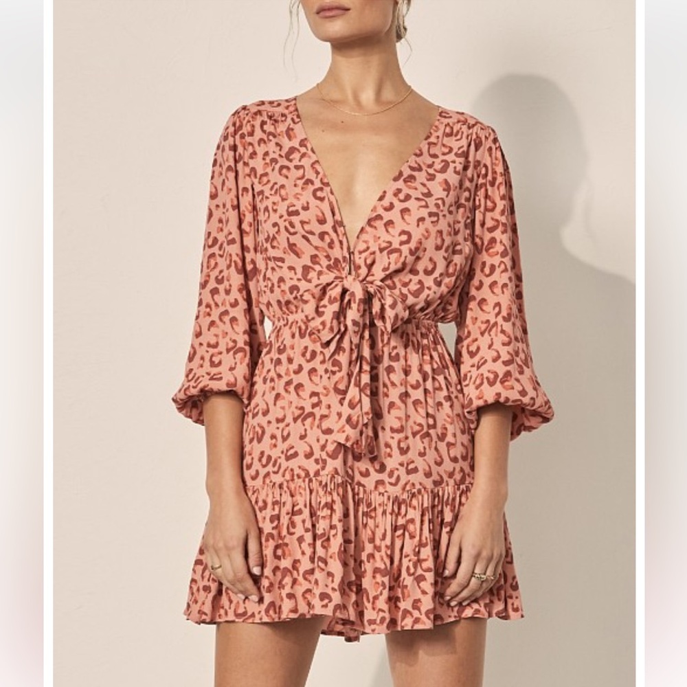 Kivari Dylan Tie Front Mini Dress Dylan Leopard -  S